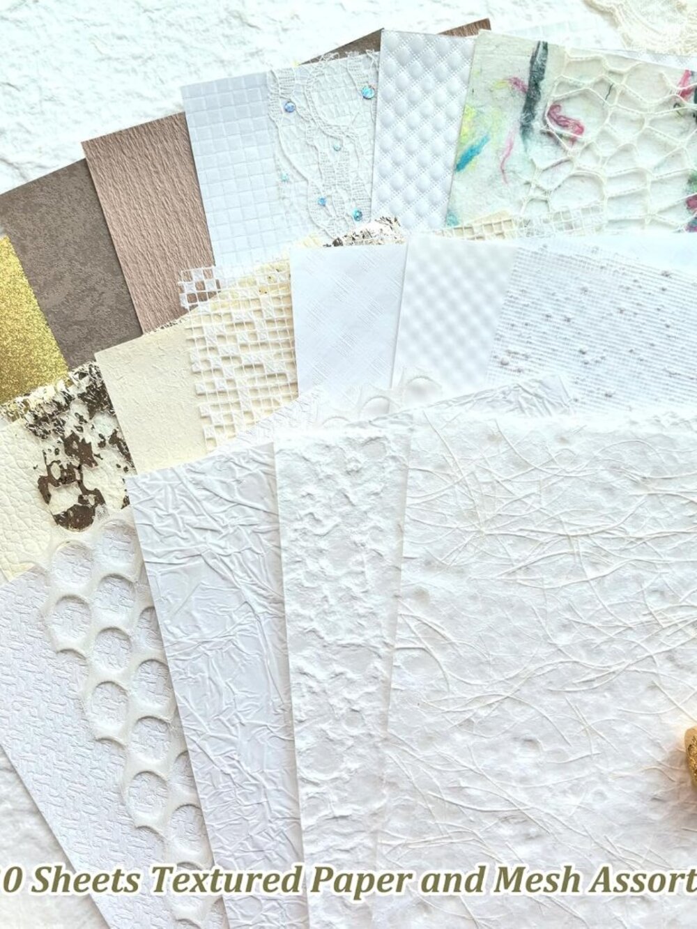 20 Unique A5 Textured Scrapbook Paper & Mesh Fabric Set, Handmade Craft Paper fo - Picture 2 of 8